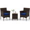 Rattan 3 Piece Outdoor Conversation Set with Cushioned Seats and Glass Table